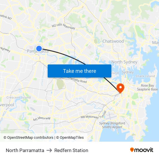 North Parramatta to Redfern Station map