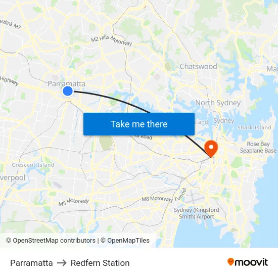 Parramatta to Redfern Station map