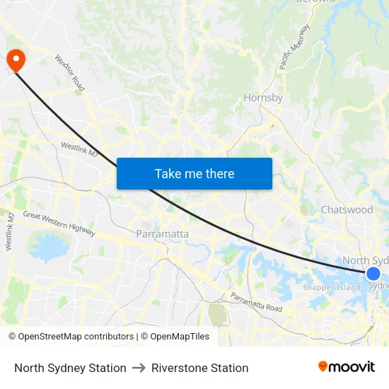 North Sydney Station to Riverstone Station map
