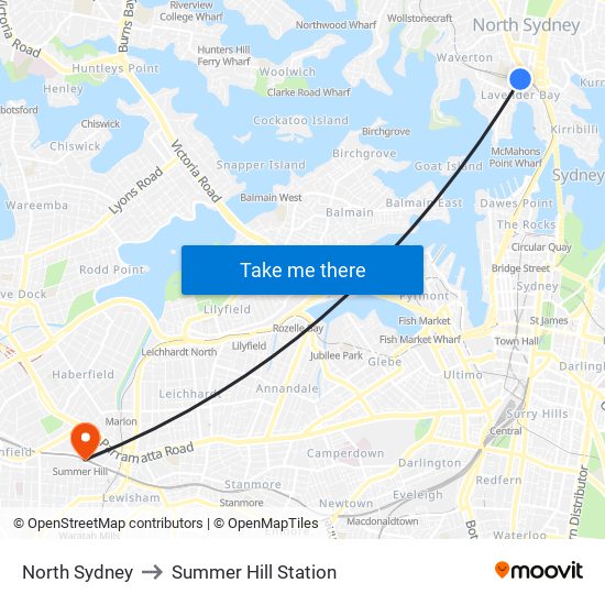 North Sydney to Summer Hill Station map