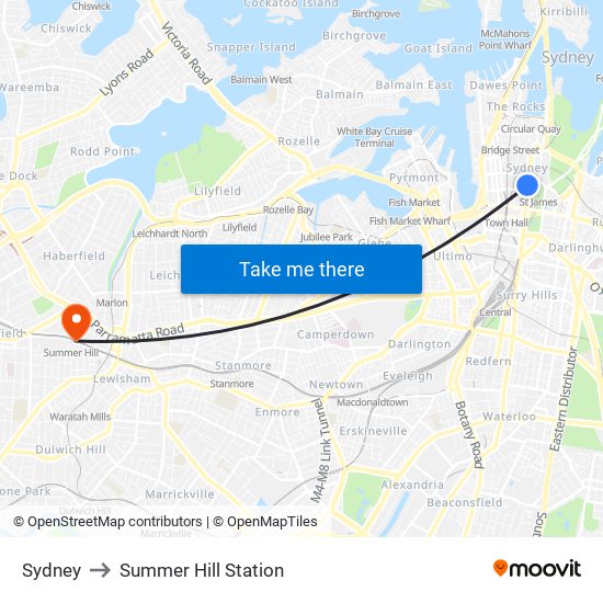 Sydney to Summer Hill Station map