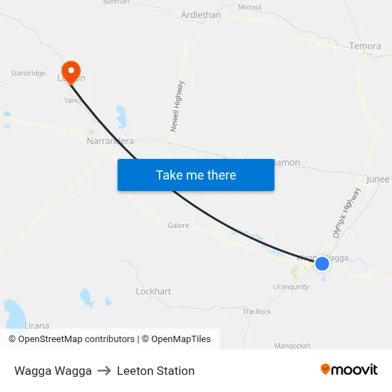 Wagga Wagga to Leeton Station map