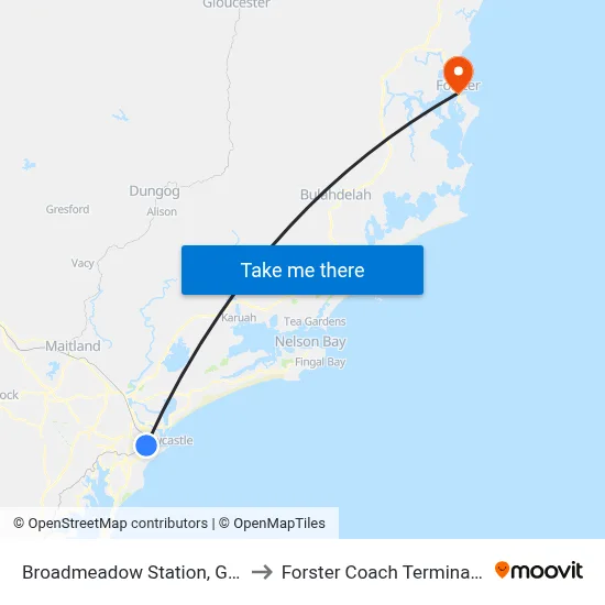 Broadmeadow Station, Graham Rd to Forster Coach Terminal, Little St map
