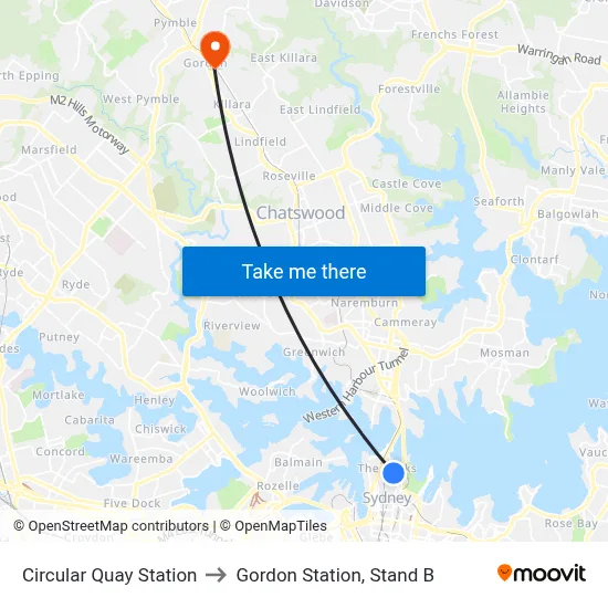 Circular Quay Station to Gordon Station, Stand B map