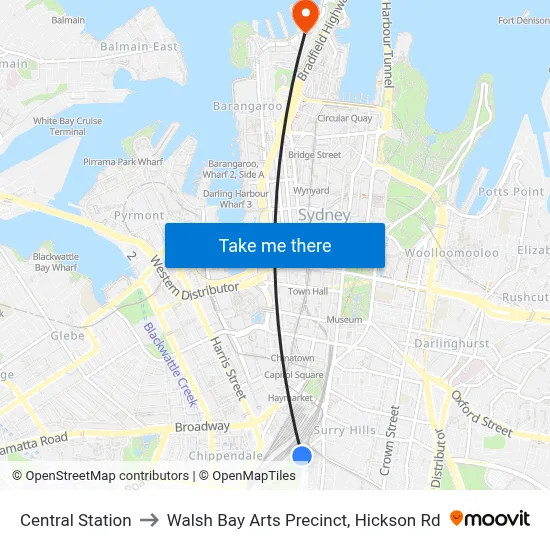 Central Station to Walsh Bay Arts Precinct, Hickson Rd map