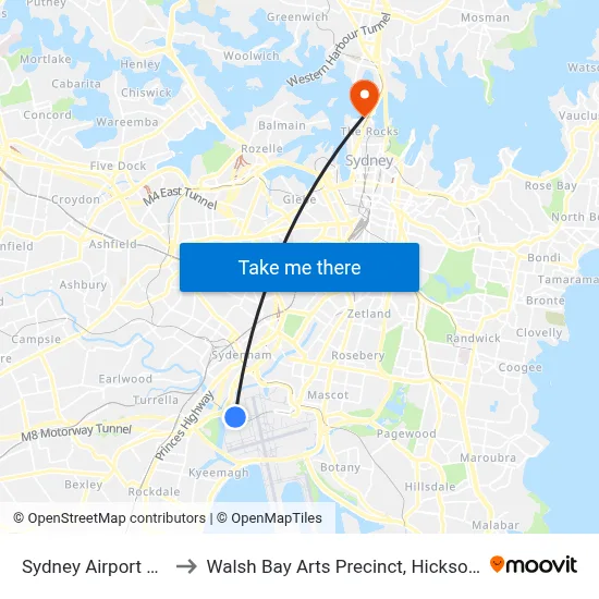Sydney Airport SYD to Walsh Bay Arts Precinct, Hickson Rd map