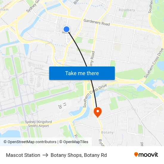 Mascot Station to Botany Shops, Botany Rd map