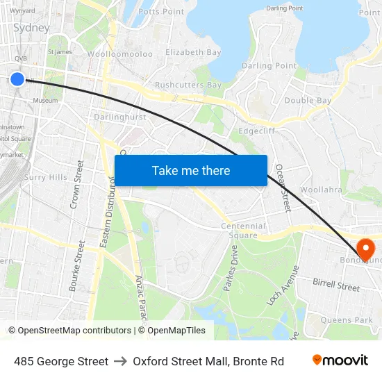 485 George Street to Oxford Street Mall, Bronte Rd map
