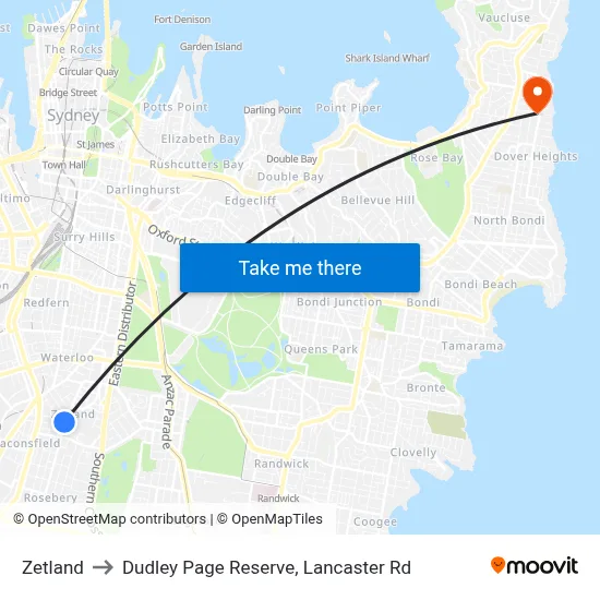 Zetland to Dudley Page Reserve, Lancaster Rd map