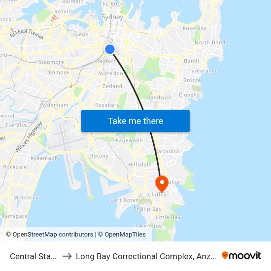 Central Station to Long Bay Correctional Complex, Anzac Pde map
