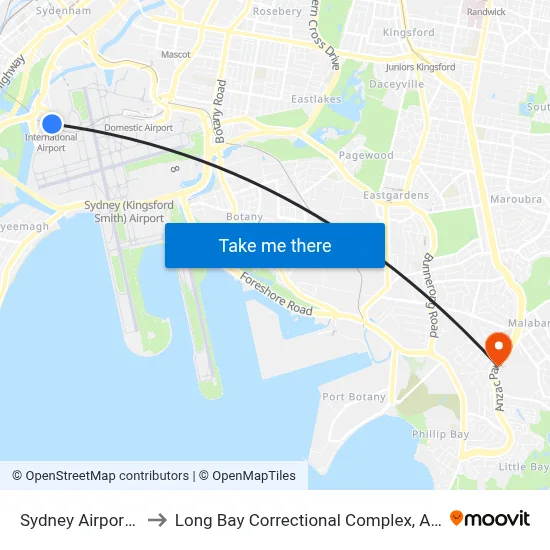 Sydney Airport SYD to Long Bay Correctional Complex, Anzac Pde map