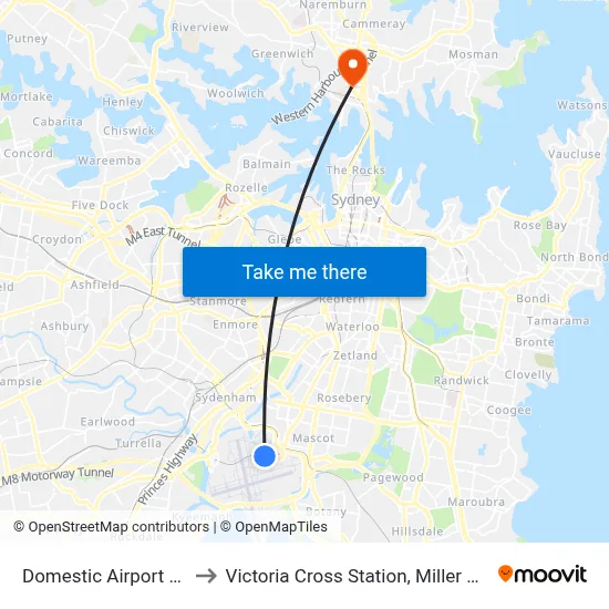 Domestic Airport Station to Victoria Cross Station, Miller St, Stand E map