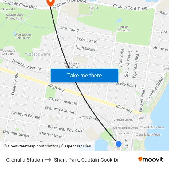 Cronulla Station to Shark Park, Captain Cook Dr map