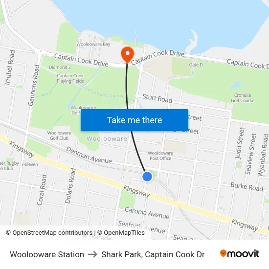 Woolooware Station to Shark Park, Captain Cook Dr map