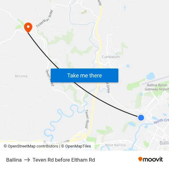 Ballina to Teven Rd before Eltham Rd map