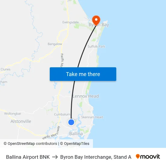 Ballina Airport BNK to Byron Bay Interchange, Stand A map