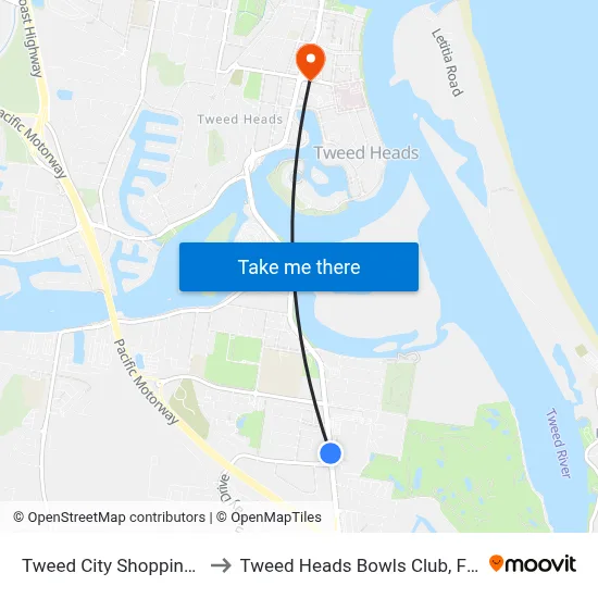 Tweed City Shopping Centre to Tweed Heads Bowls Club, Florence St map