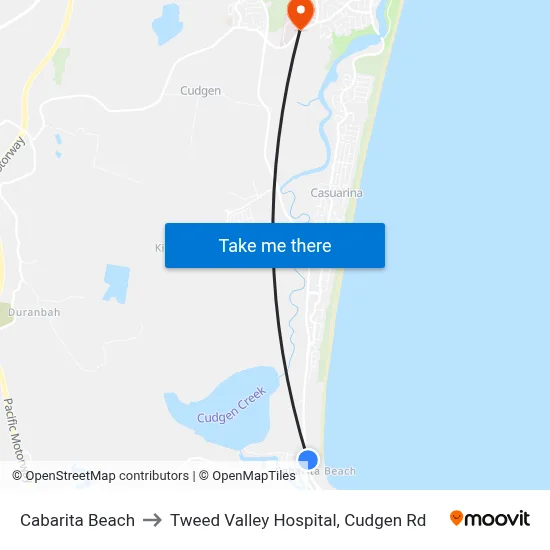 Cabarita Beach to Tweed Valley Hospital, Cudgen Rd map