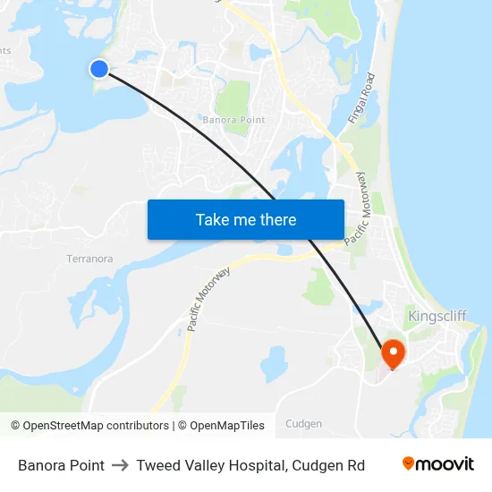 Banora Point to Tweed Valley Hospital, Cudgen Rd map