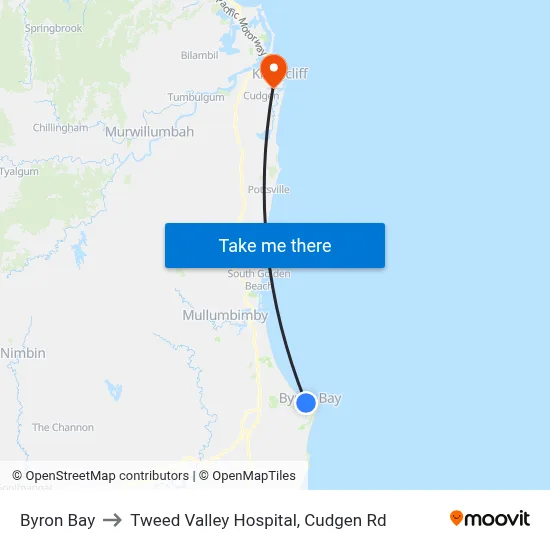 Byron Bay to Tweed Valley Hospital, Cudgen Rd map