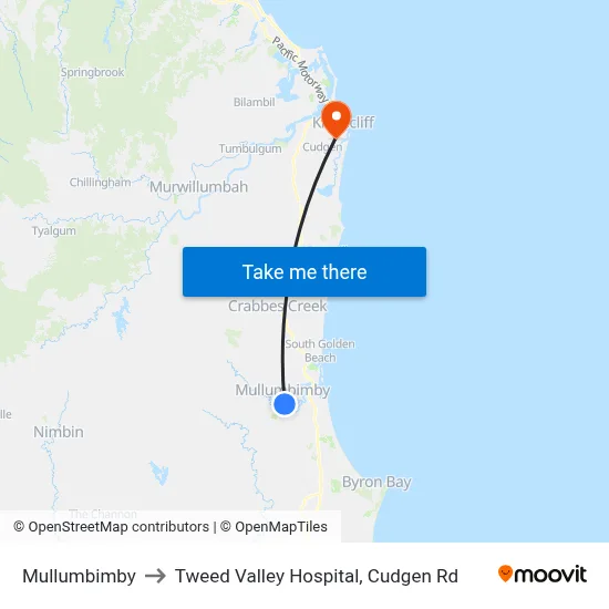 Mullumbimby to Tweed Valley Hospital, Cudgen Rd map
