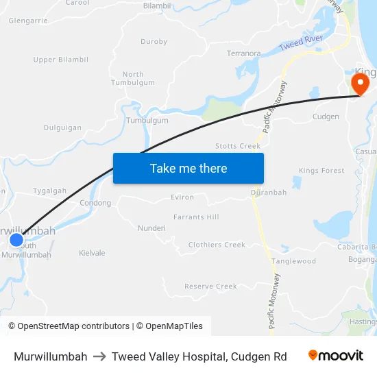 Murwillumbah to Tweed Valley Hospital, Cudgen Rd map