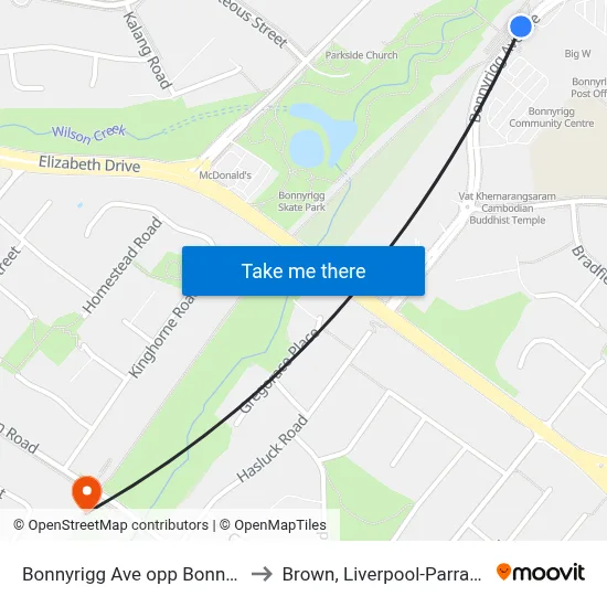 Bonnyrigg Ave opp Bonnyrigg Plaza to Brown, Liverpool-Parramatta Twy map