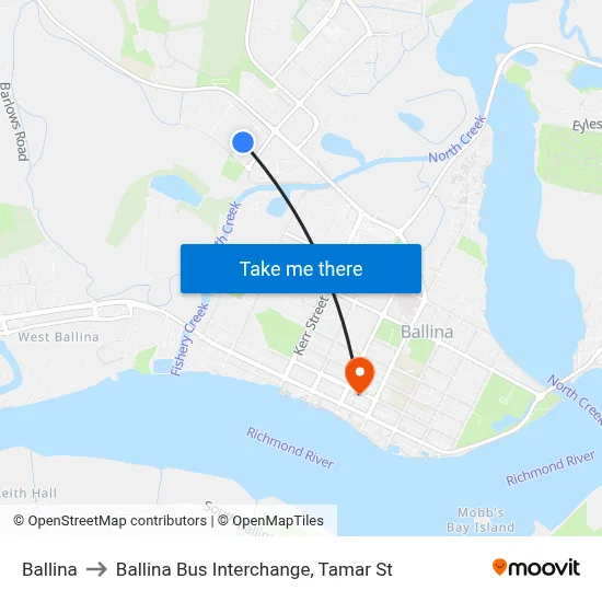 Ballina to Ballina Bus Interchange, Tamar St map