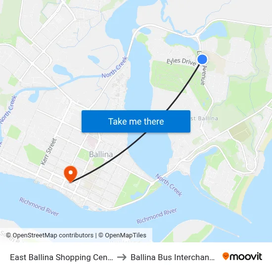 East Ballina Shopping Centre, Links Ave to Ballina Bus Interchange, Tamar St map