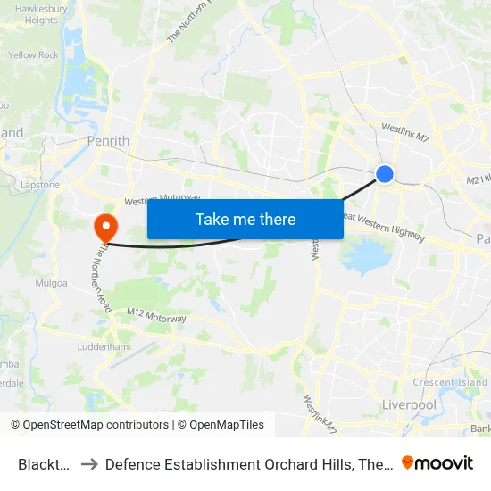 Blacktown to Defence Establishment Orchard Hills, The Northern Rd map