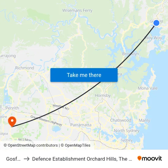 Gosford to Defence Establishment Orchard Hills, The Northern Rd map