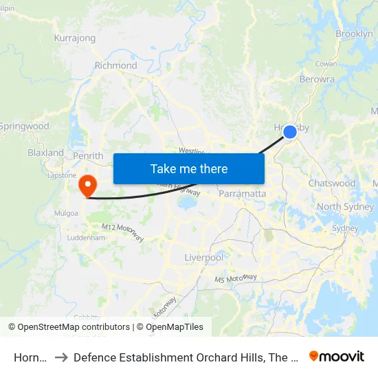 Hornsby to Defence Establishment Orchard Hills, The Northern Rd map