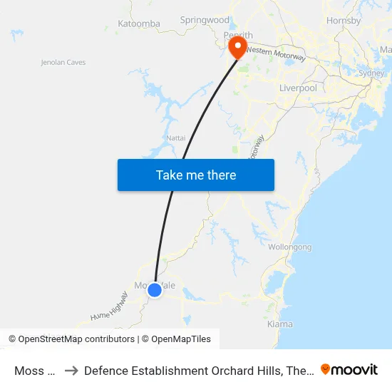 Moss Vale to Defence Establishment Orchard Hills, The Northern Rd map