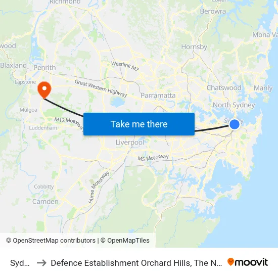 Sydney to Defence Establishment Orchard Hills, The Northern Rd map