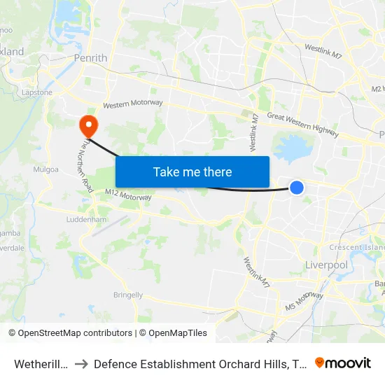 Wetherill Park to Defence Establishment Orchard Hills, The Northern Rd map