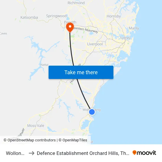 Wollongong to Defence Establishment Orchard Hills, The Northern Rd map