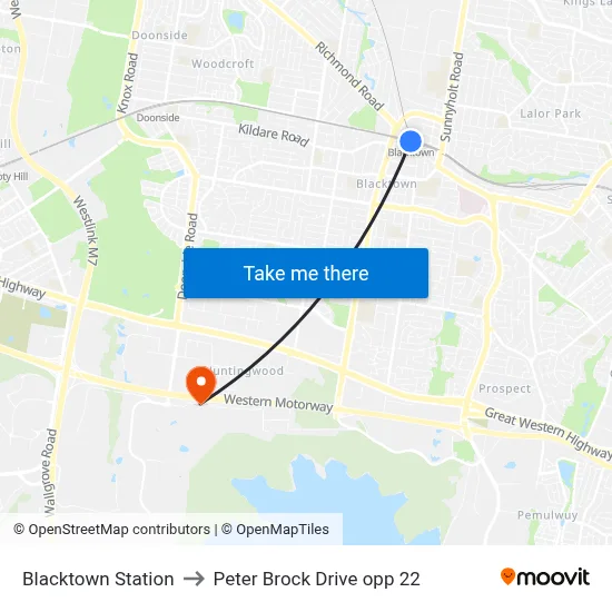 Blacktown Station to Peter Brock Drive opp 22 map
