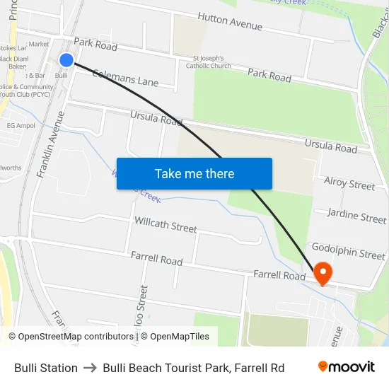 Bulli Station to Bulli Beach Tourist Park, Farrell Rd map