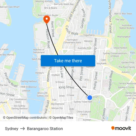 Sydney to Barangaroo Station map
