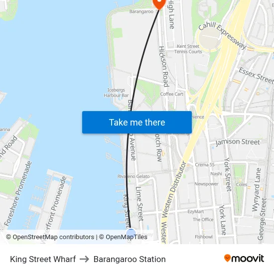 King Street Wharf to Barangaroo Station map