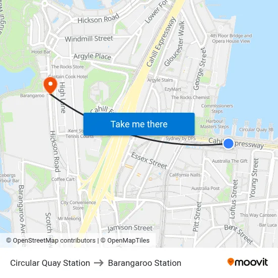 Circular Quay Station to Barangaroo Station map