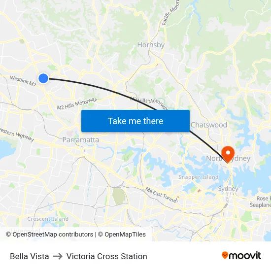Bella Vista to Victoria Cross Station map