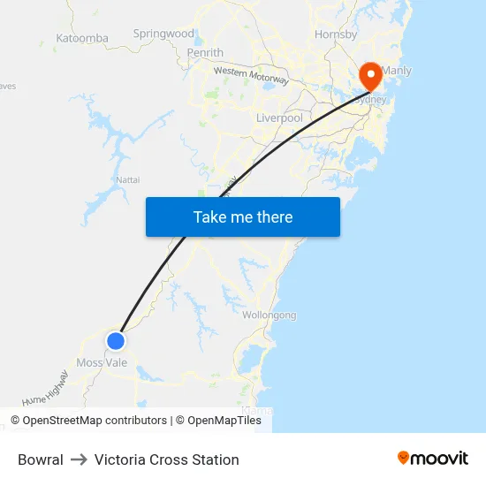 Bowral to Victoria Cross Station map