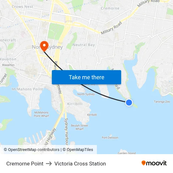 Cremorne Point to Victoria Cross Station map