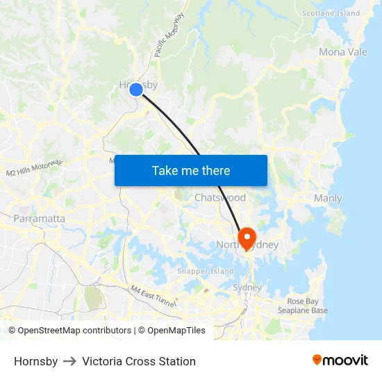 Hornsby to Victoria Cross Station map