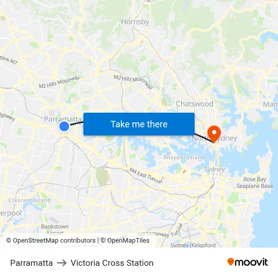 Parramatta to Victoria Cross Station map