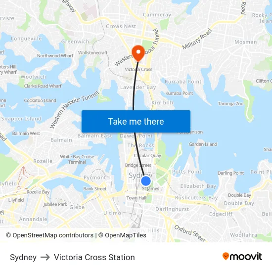 Sydney to Victoria Cross Station map