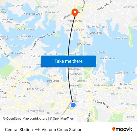 Central Station to Victoria Cross Station map