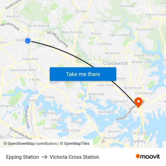 Epping Station to Victoria Cross Station map