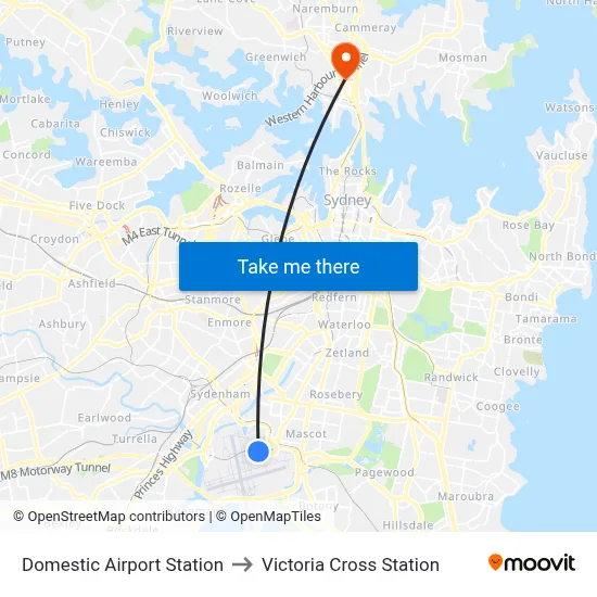Domestic Airport Station to Victoria Cross Station map